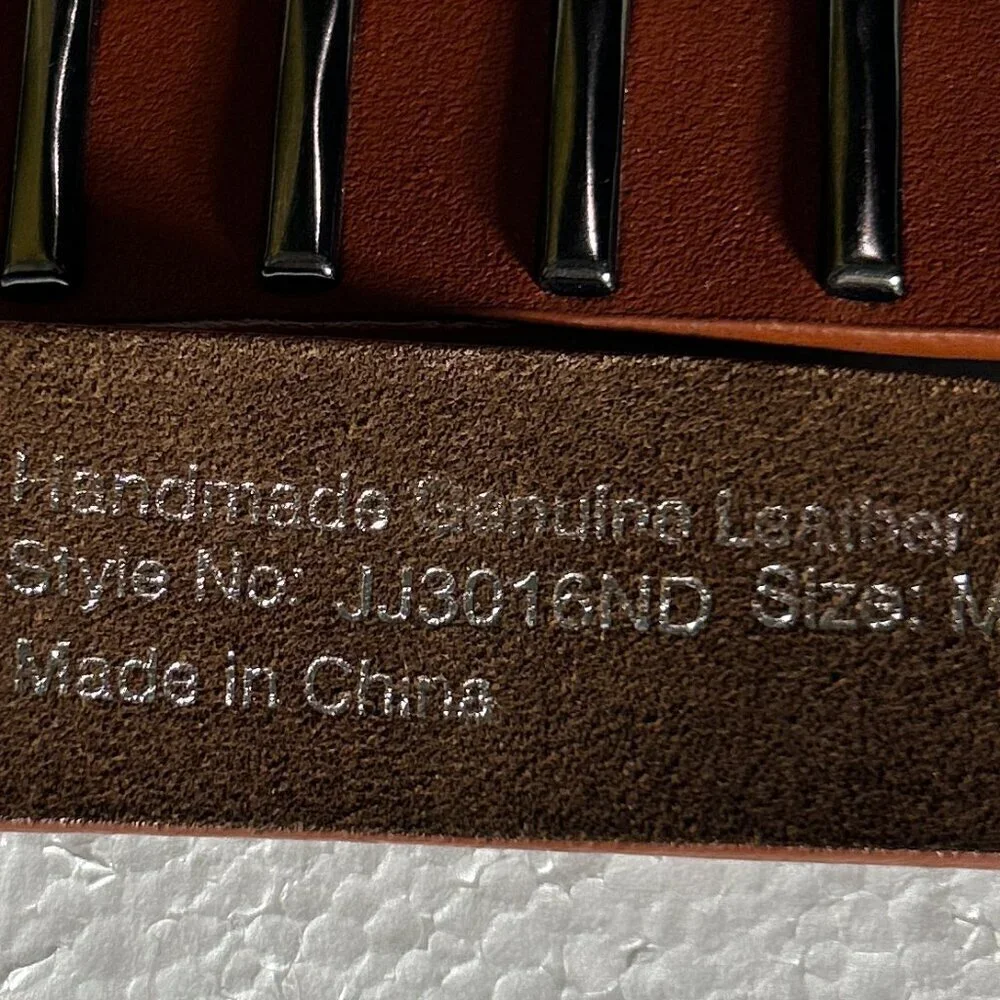 Brown leather belt SZ M Pewter silver grommet details essential old money